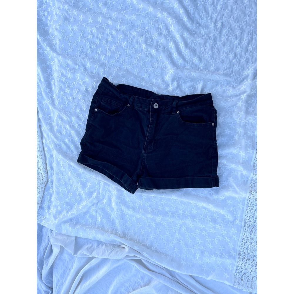Womens Black Denim Shorts Cuffed‎ High Rise Size XL